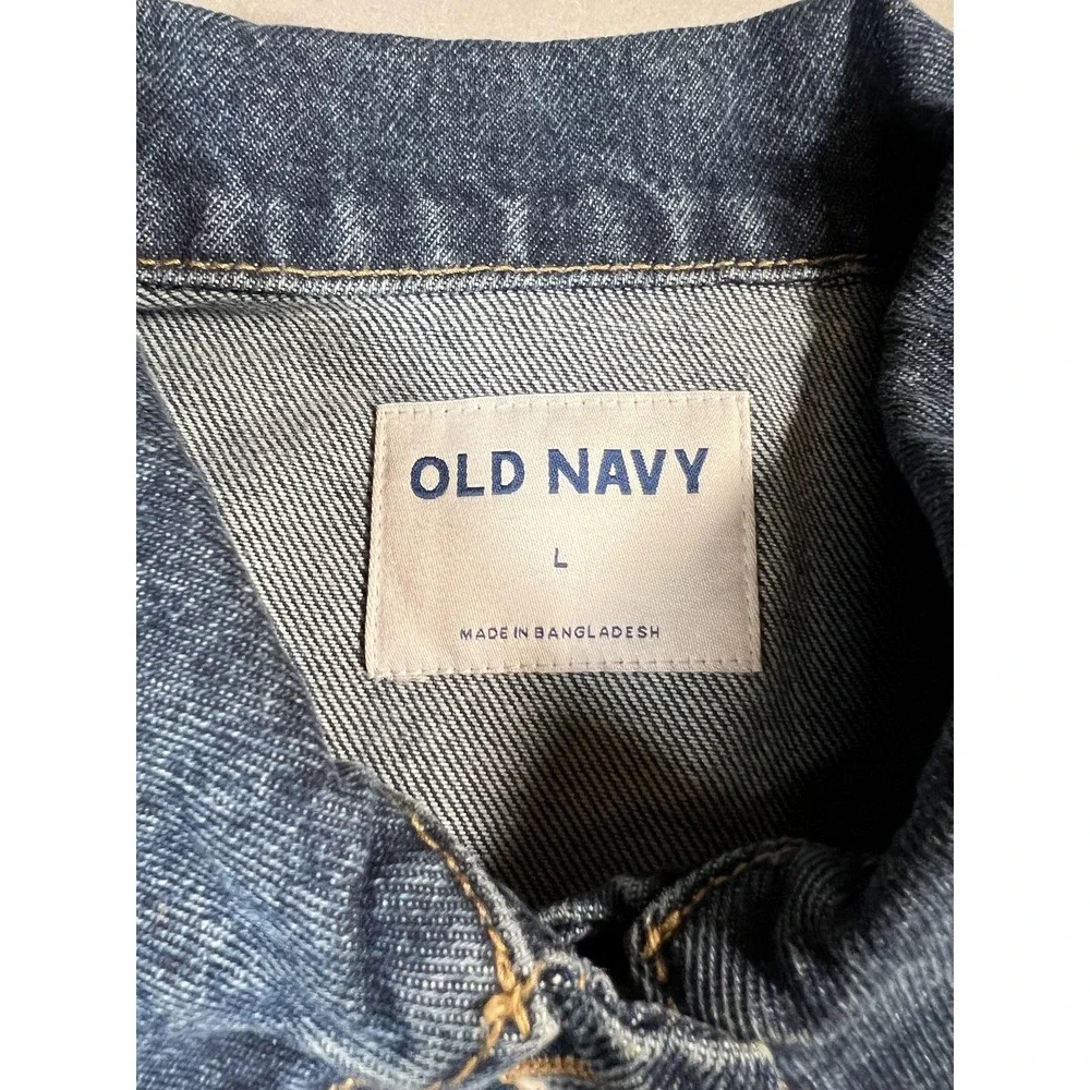 Old Navy Jacket Mens Large Blue Denim Trucker Button Front Pockets Casual - Picture 2 of 6